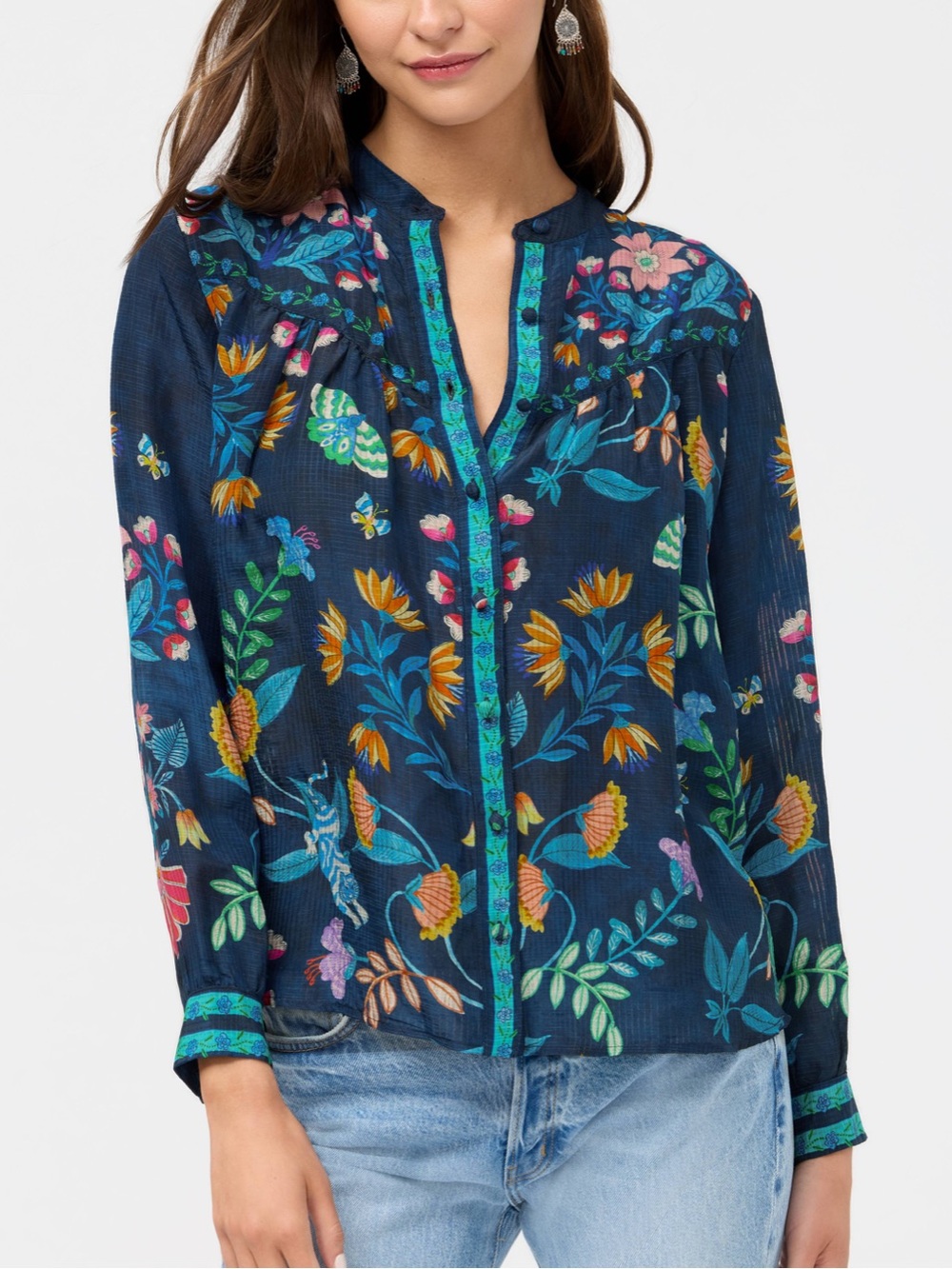 JOHNNY WAS ELIZABETH SHIRRED WESTERN SHIRT